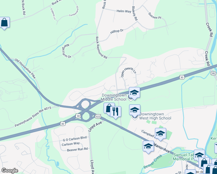 map of restaurants, bars, coffee shops, grocery stores, and more near 1012 Aris Pear Way in Downingtown