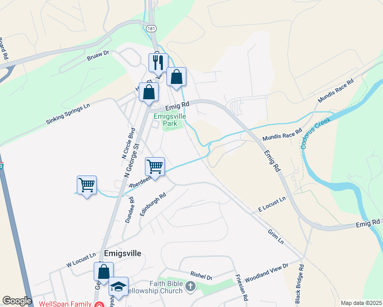 map of restaurants, bars, coffee shops, grocery stores, and more near in Emigsville