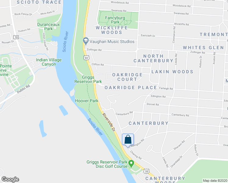 map of restaurants, bars, coffee shops, grocery stores, and more near 2829 Chateau Circle in Upper Arlington