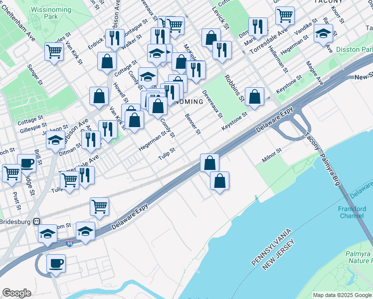 map of restaurants, bars, coffee shops, grocery stores, and more near 6004 Keystone Street in Philadelphia