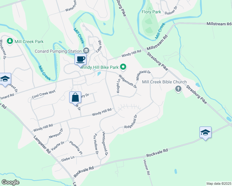 map of restaurants, bars, coffee shops, grocery stores, and more near 101 Knight Ln in Lancaster