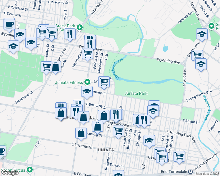 map of restaurants, bars, coffee shops, grocery stores, and more near 4423 Malta Street in Philadelphia