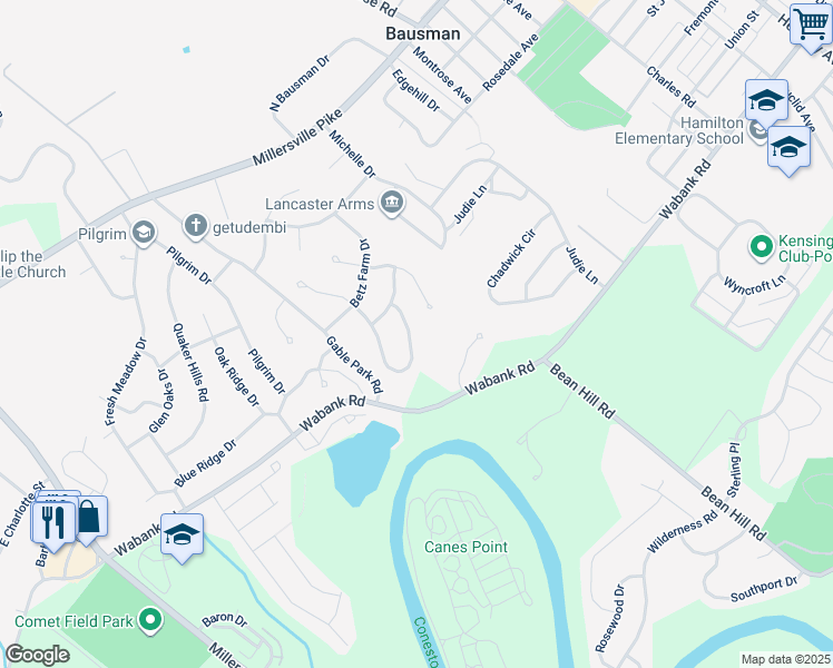 map of restaurants, bars, coffee shops, grocery stores, and more near 59 Mill Pond Drive in Lancaster