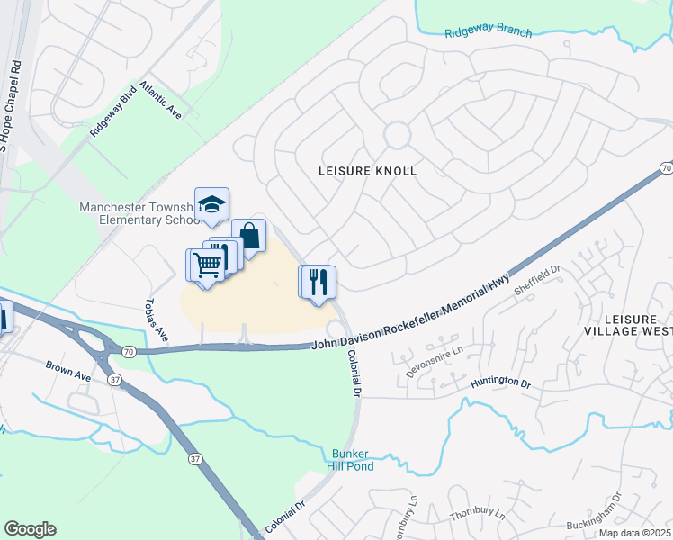map of restaurants, bars, coffee shops, grocery stores, and more near 42 Normanton Ave in Manchester Township