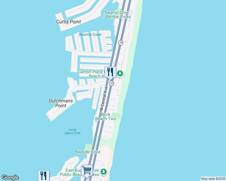 map of restaurants, bars, coffee shops, grocery stores, and more near 4 Falls Road in Mantoloking