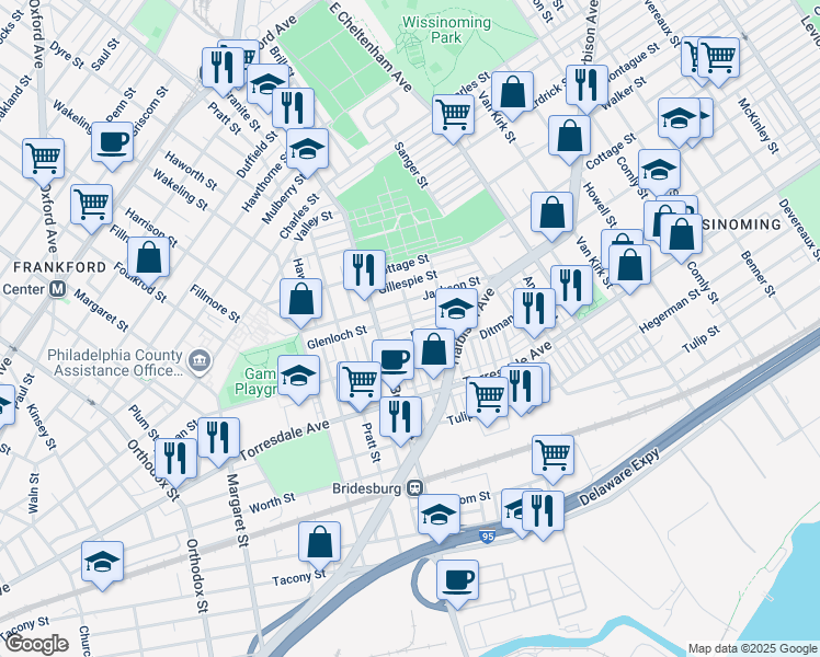 map of restaurants, bars, coffee shops, grocery stores, and more near 5226 Glenloch Street in Philadelphia