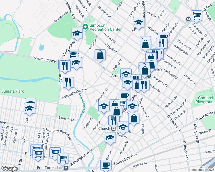 map of restaurants, bars, coffee shops, grocery stores, and more near in Philadelphia