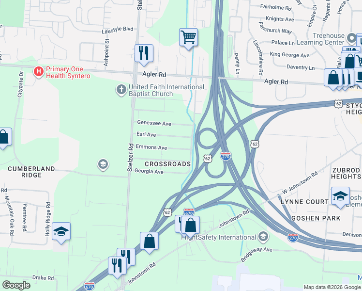 map of restaurants, bars, coffee shops, grocery stores, and more near 3790 Emmons Avenue in Columbus