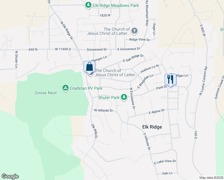 map of restaurants, bars, coffee shops, grocery stores, and more near 29 West Magellan Lane in Elk Ridge