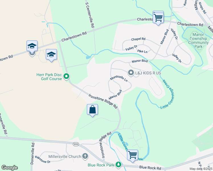 map of restaurants, bars, coffee shops, grocery stores, and more near 1082 Monticello Lane in Lancaster