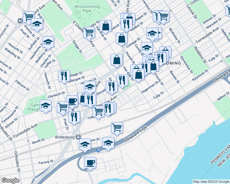 map of restaurants, bars, coffee shops, grocery stores, and more near 2089 Carver Street in Philadelphia