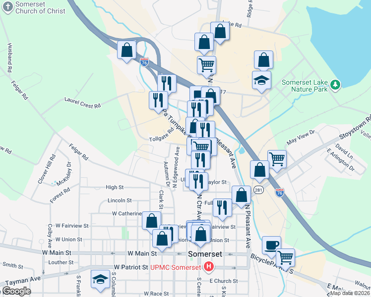 map of restaurants, bars, coffee shops, grocery stores, and more near 203 Harmon Street in Somerset