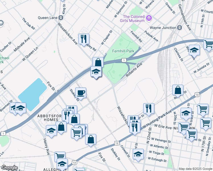 map of restaurants, bars, coffee shops, grocery stores, and more near 2621 Deacon Street in Philadelphia
