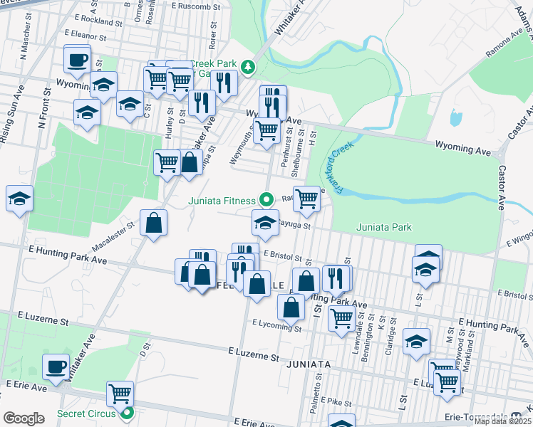 map of restaurants, bars, coffee shops, grocery stores, and more near 4401 G Street in Philadelphia