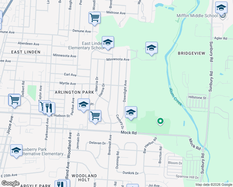 map of restaurants, bars, coffee shops, grocery stores, and more near 2271 Century Drive in Columbus