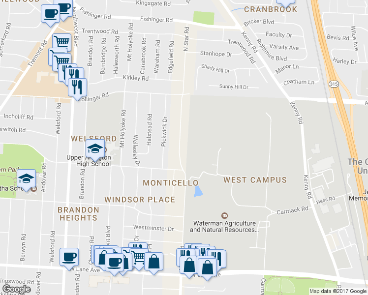 map of restaurants, bars, coffee shops, grocery stores, and more near 2812 North Star Road in Columbus