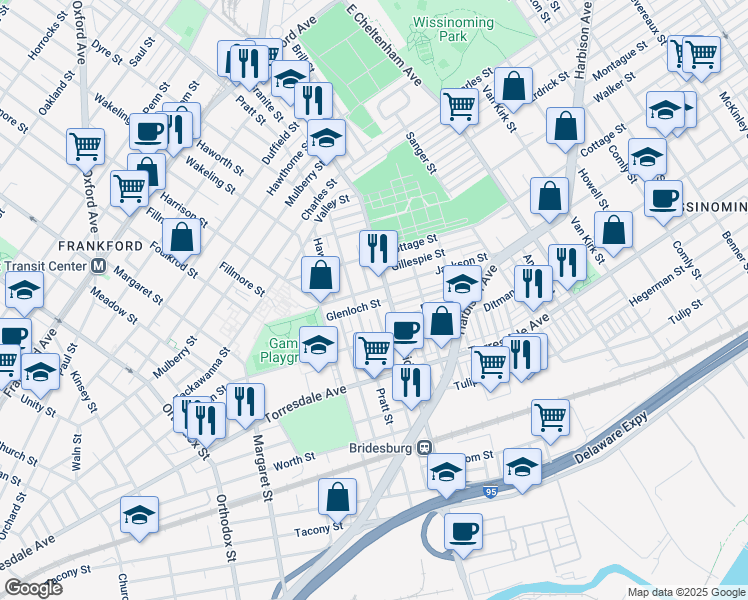 map of restaurants, bars, coffee shops, grocery stores, and more near 5124 Glenloch Street in Philadelphia