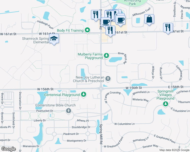 map of restaurants, bars, coffee shops, grocery stores, and more near 433 Zephyr Way in Westfield