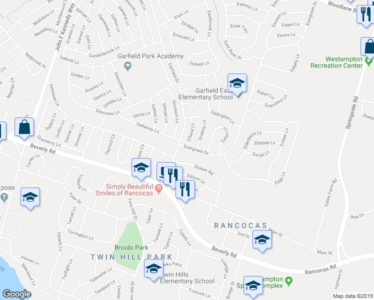 map of restaurants, bars, coffee shops, grocery stores, and more near 11 Evergreen Drive in Willingboro