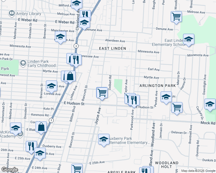 map of restaurants, bars, coffee shops, grocery stores, and more near 2337 Delbert Road in Columbus