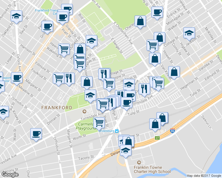 map of restaurants, bars, coffee shops, grocery stores, and more near 5226 Glenloch Street in Philadelphia