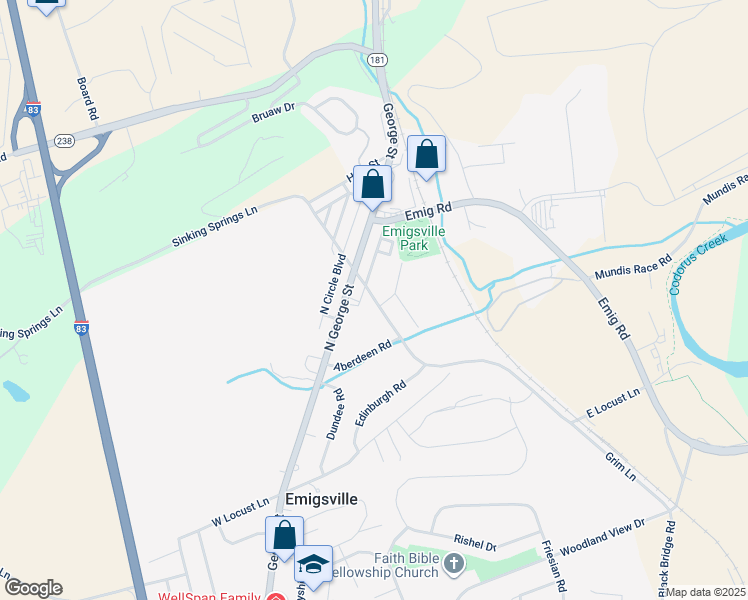 map of restaurants, bars, coffee shops, grocery stores, and more near 76 Willow Springs Circle in York