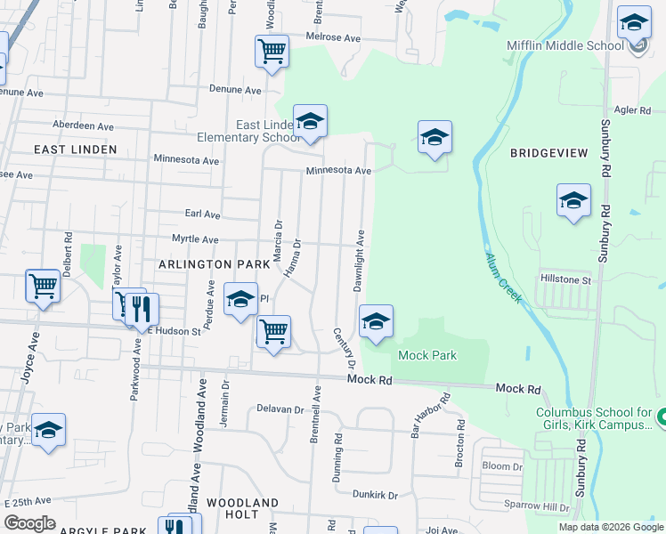 map of restaurants, bars, coffee shops, grocery stores, and more near 2271 Century Drive in Columbus