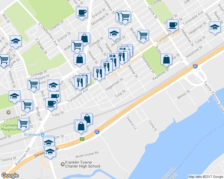 map of restaurants, bars, coffee shops, grocery stores, and more near 4812 East Howell Street in Philadelphia