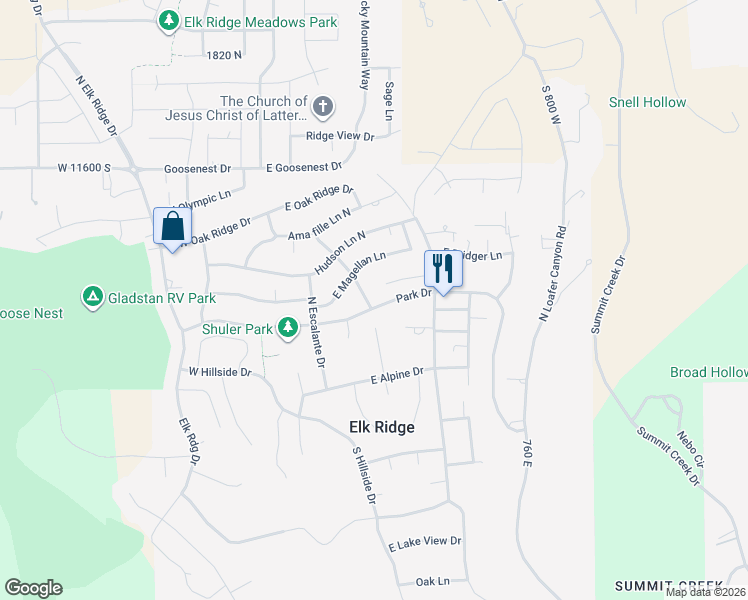 map of restaurants, bars, coffee shops, grocery stores, and more near 331 Park Drive in Payson