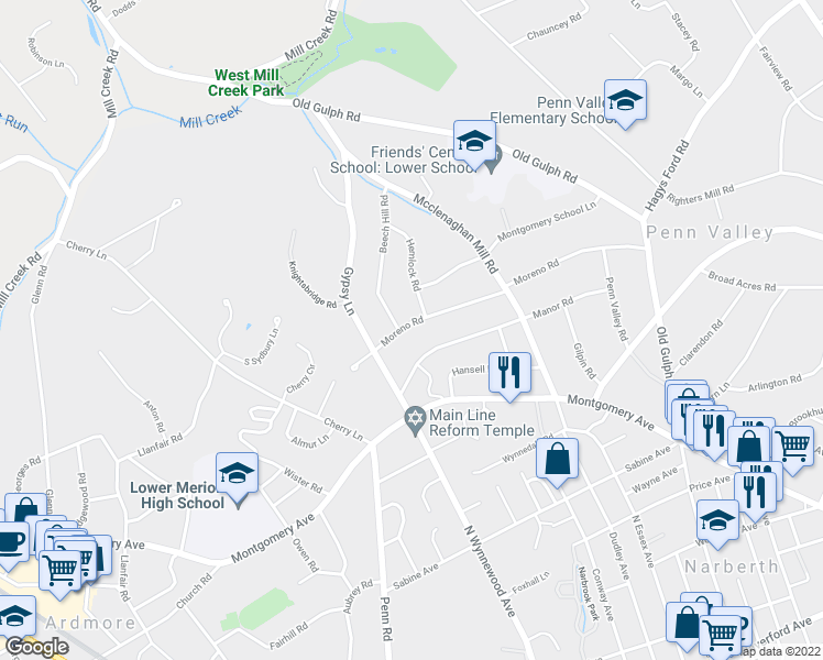 map of restaurants, bars, coffee shops, grocery stores, and more near 519 Moreno Road in Wynnewood