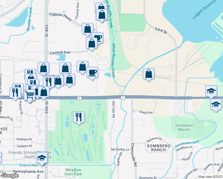 map of restaurants, bars, coffee shops, grocery stores, and more near in Boulder
