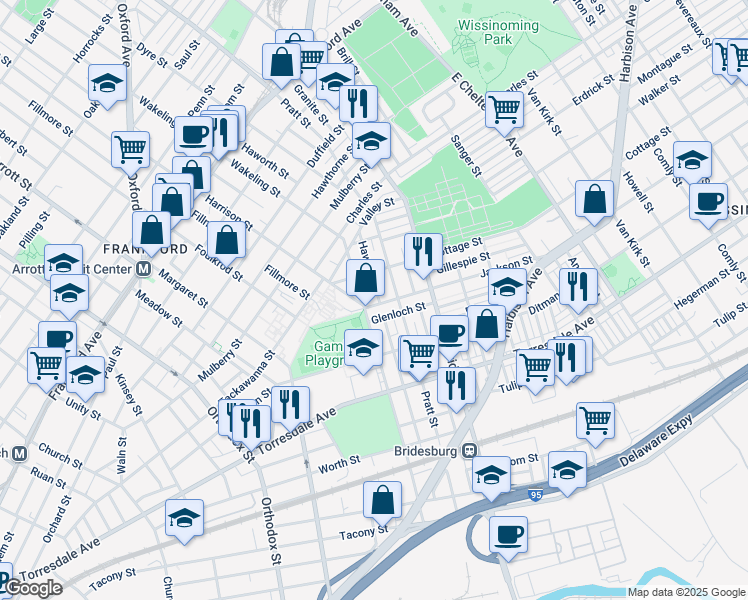 map of restaurants, bars, coffee shops, grocery stores, and more near 5014 Jackson Street in Philadelphia