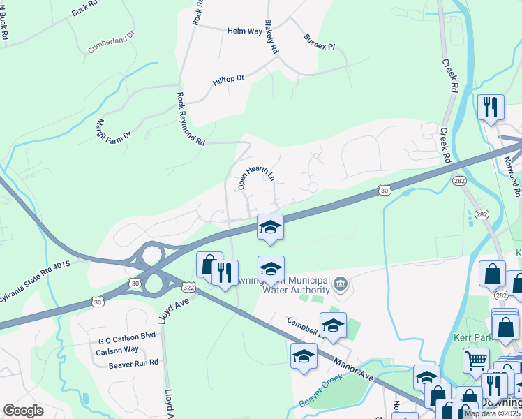 map of restaurants, bars, coffee shops, grocery stores, and more near 1008 Millstone Court in Downingtown