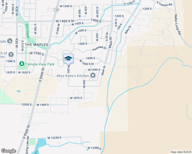 map of restaurants, bars, coffee shops, grocery stores, and more near 113 West 1730 South in Payson