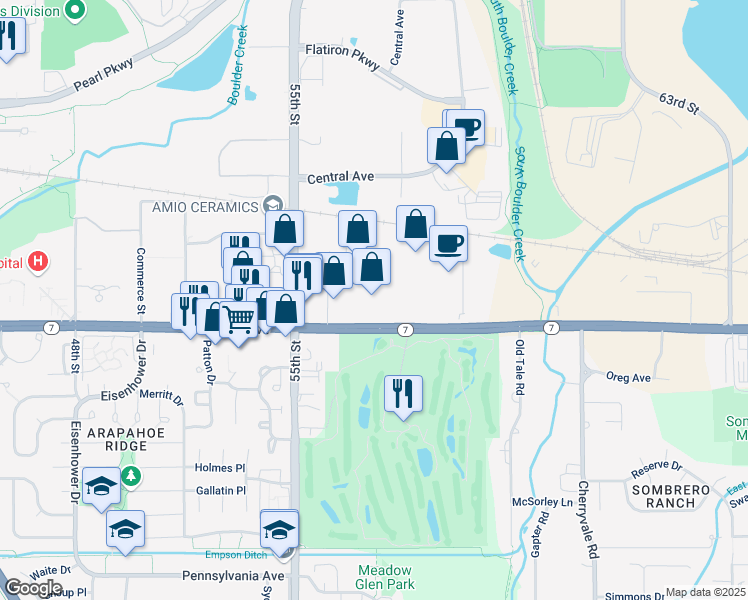 map of restaurants, bars, coffee shops, grocery stores, and more near 5603 Arapahoe Ave in Boulder