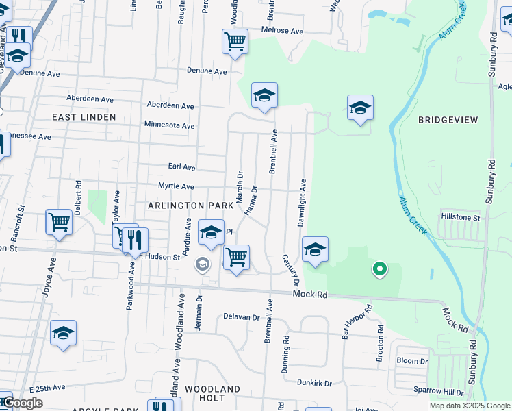 map of restaurants, bars, coffee shops, grocery stores, and more near 2288 Hanna Drive in Columbus