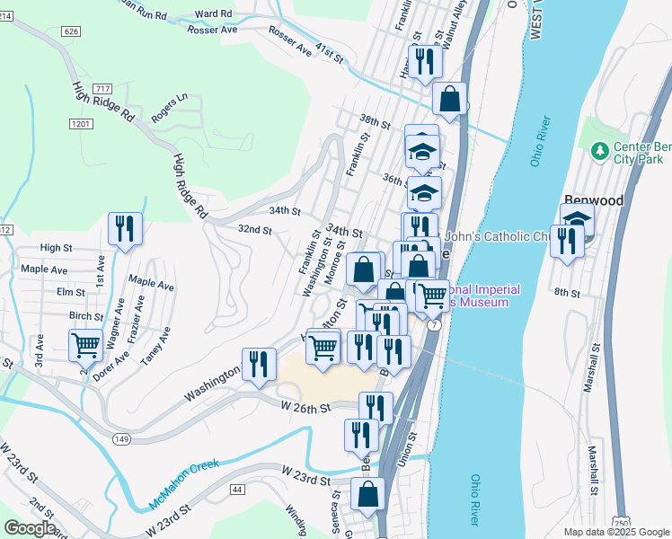 map of restaurants, bars, coffee shops, grocery stores, and more near 3254 Monroe Street in Bellaire
