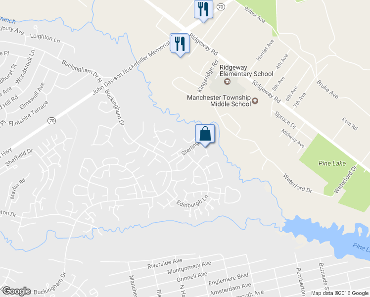 map of restaurants, bars, coffee shops, grocery stores, and more near 3A Sterling Street in Manchester Township