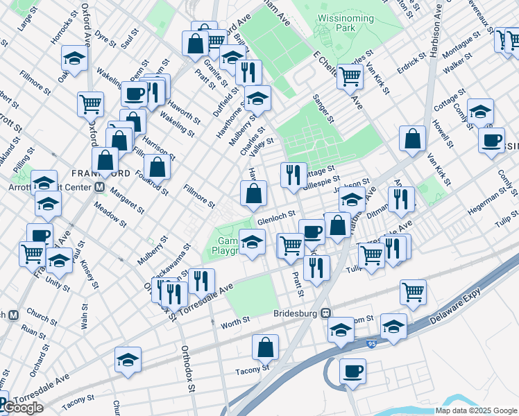 map of restaurants, bars, coffee shops, grocery stores, and more near 5014 Jackson Street in Philadelphia