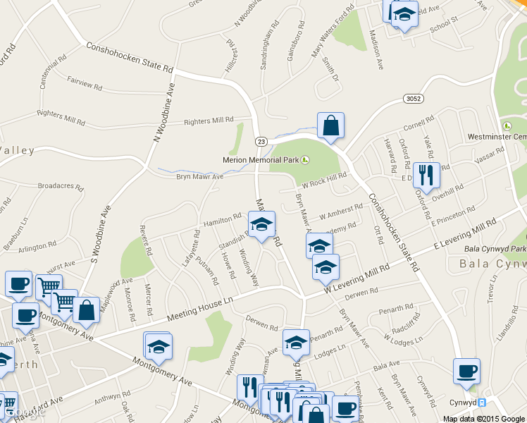 map of restaurants, bars, coffee shops, grocery stores, and more near 557 Manayunk Rd in Bala Cynwyd