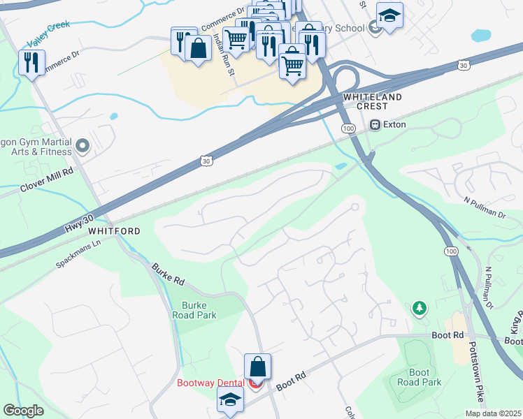 map of restaurants, bars, coffee shops, grocery stores, and more near 181 Fringetree Drive in West Chester