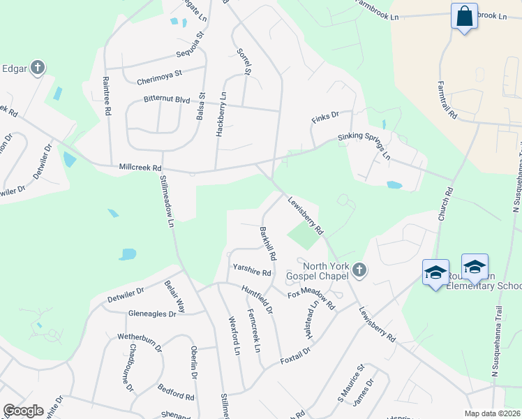 map of restaurants, bars, coffee shops, grocery stores, and more near 2874 Bark Hill Road in York
