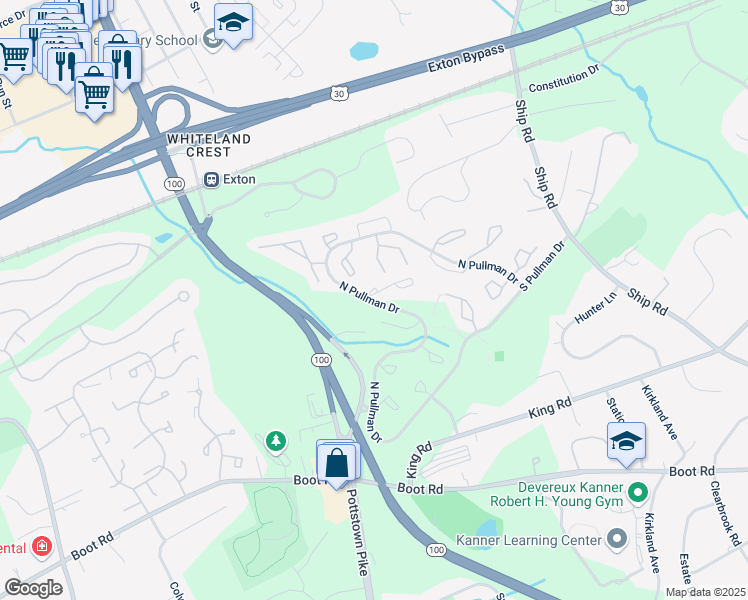 map of restaurants, bars, coffee shops, grocery stores, and more near 315 Huntington Court in West Chester