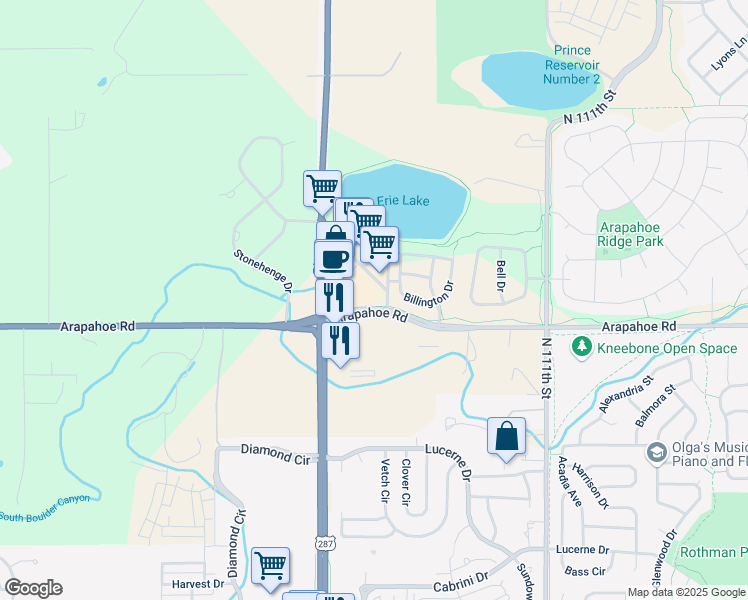 map of restaurants, bars, coffee shops, grocery stores, and more near in Erie