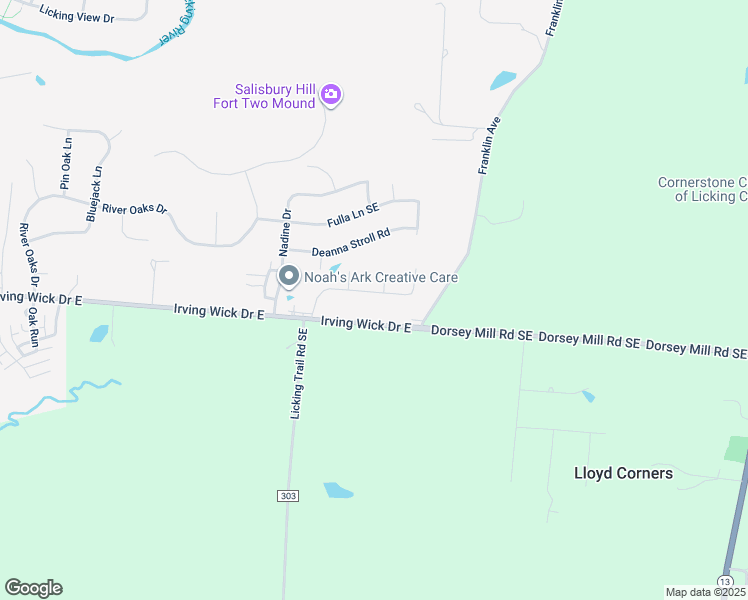 map of restaurants, bars, coffee shops, grocery stores, and more near 1249 Green Valley Drive in Heath