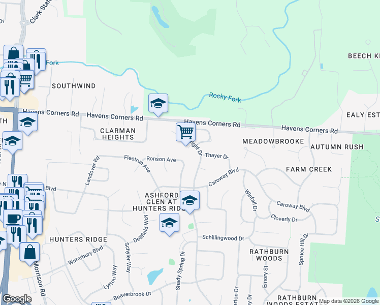 map of restaurants, bars, coffee shops, grocery stores, and more near 822 Ronson Avenue in Columbus