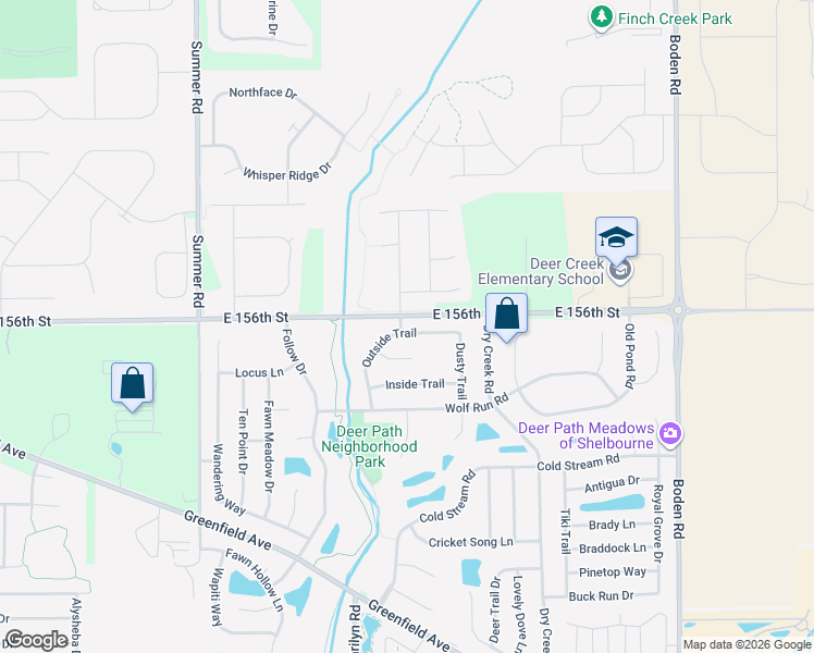 map of restaurants, bars, coffee shops, grocery stores, and more near 15549 Outside Trail in Noblesville