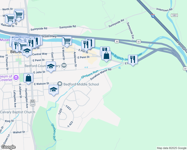 map of restaurants, bars, coffee shops, grocery stores, and more near 217 Donahue Manor Road in Bedford