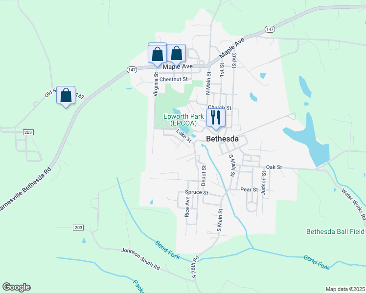 map of restaurants, bars, coffee shops, grocery stores, and more near 109 Grace Street in Bethesda
