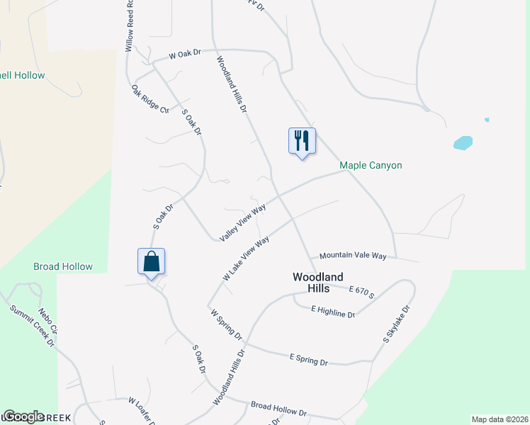 map of restaurants, bars, coffee shops, grocery stores, and more near 30 West Valley View Way in Woodland Hills